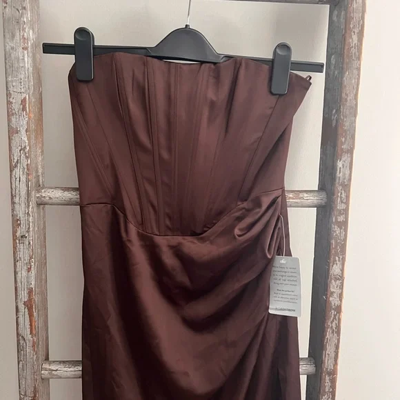 Bardot Strapless Brown Dress - Picture 4 of 8